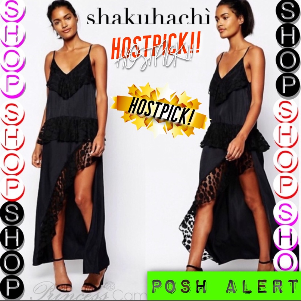 🏆🆕Shakuhachi Sexy Maxi Black Lace Slip Dress SzS